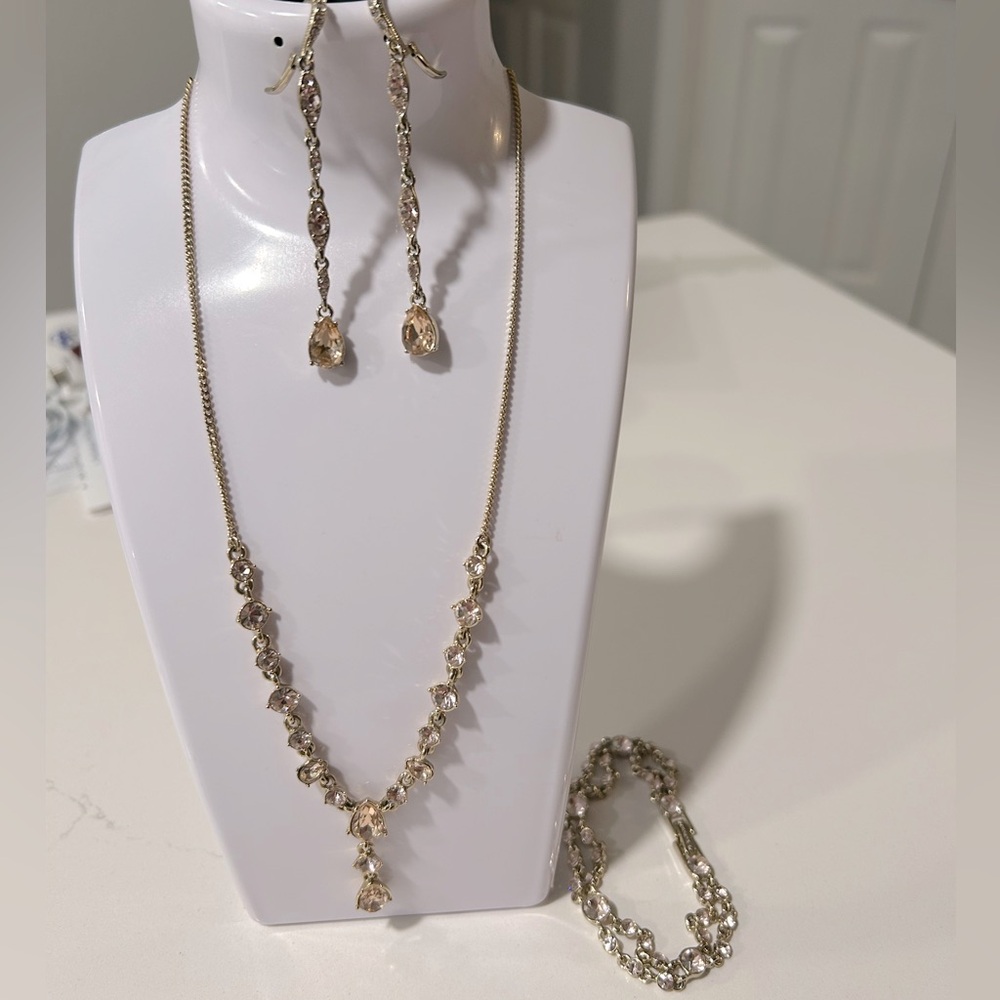Givenchy Gold Tone Amberina Crystal Necklace Earrings and Bracelet Set